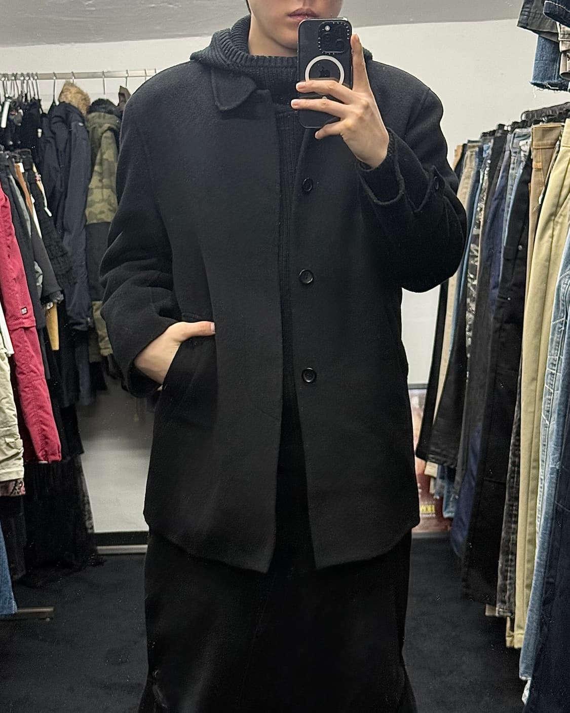 지아니 발렌티노 울 싱글 숏 코트 블랙 블랙 100 L 발마칸 오버핏 상품이미지1