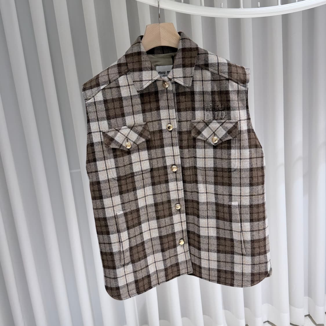 (A+/42) / 미우미우 체크 블루종 베스트 조끼 코코아 브라운 상품이미지3