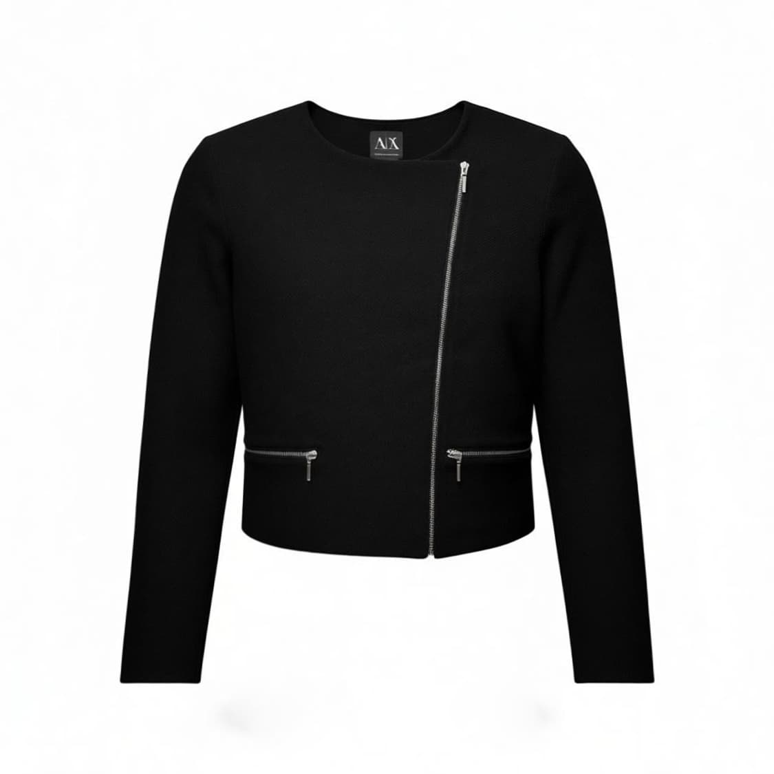 A/X 알마니익스체인지 라이더 모티브 지퍼자켓 세미크롭 디테일 블랙 상품이미지1