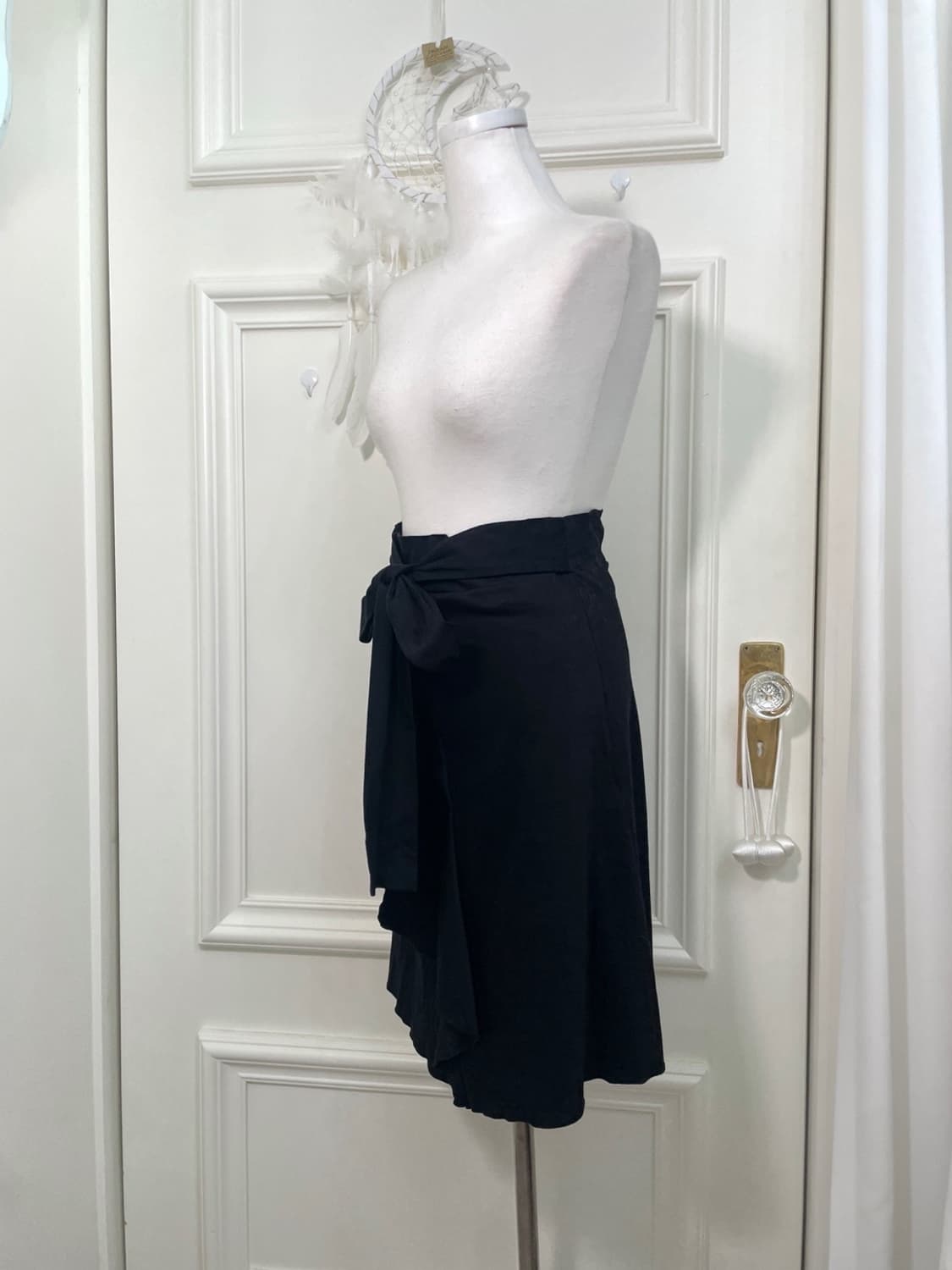 black bow point ruffle midi banding skir 상품이미지2