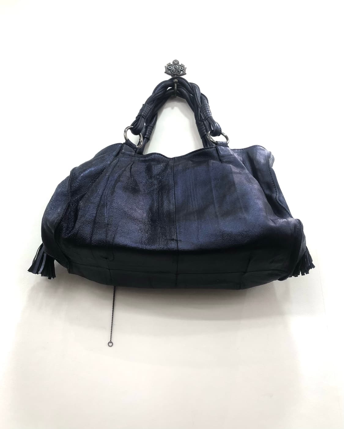 navy leather tassel chain shoulder bag 상품이미지6