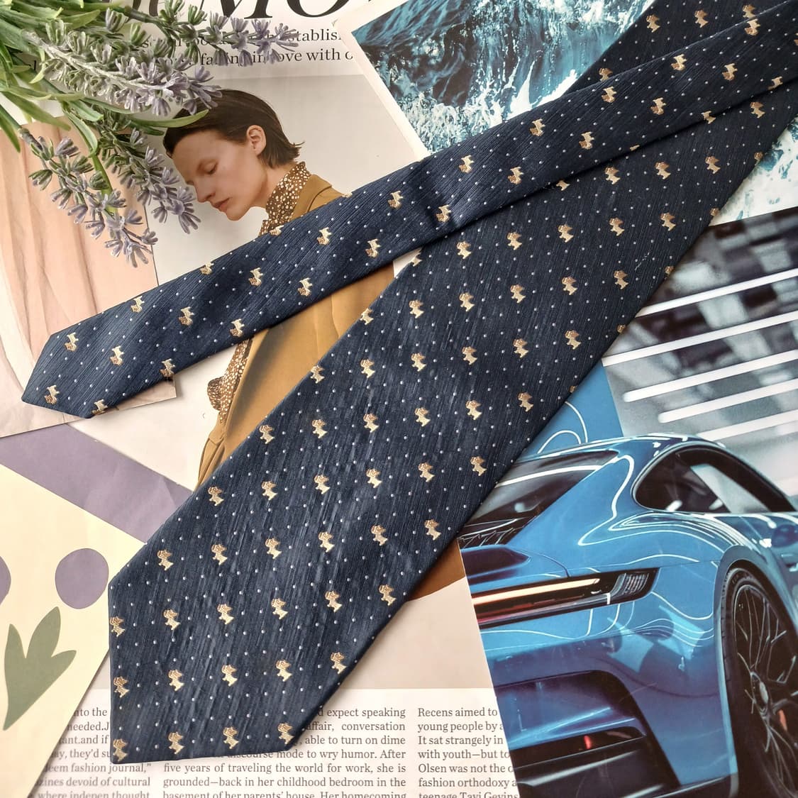 아쿠아스큐텀 실크 강아지 모티브 넥타이 9.2cm A등급 A19776 상품이미지5