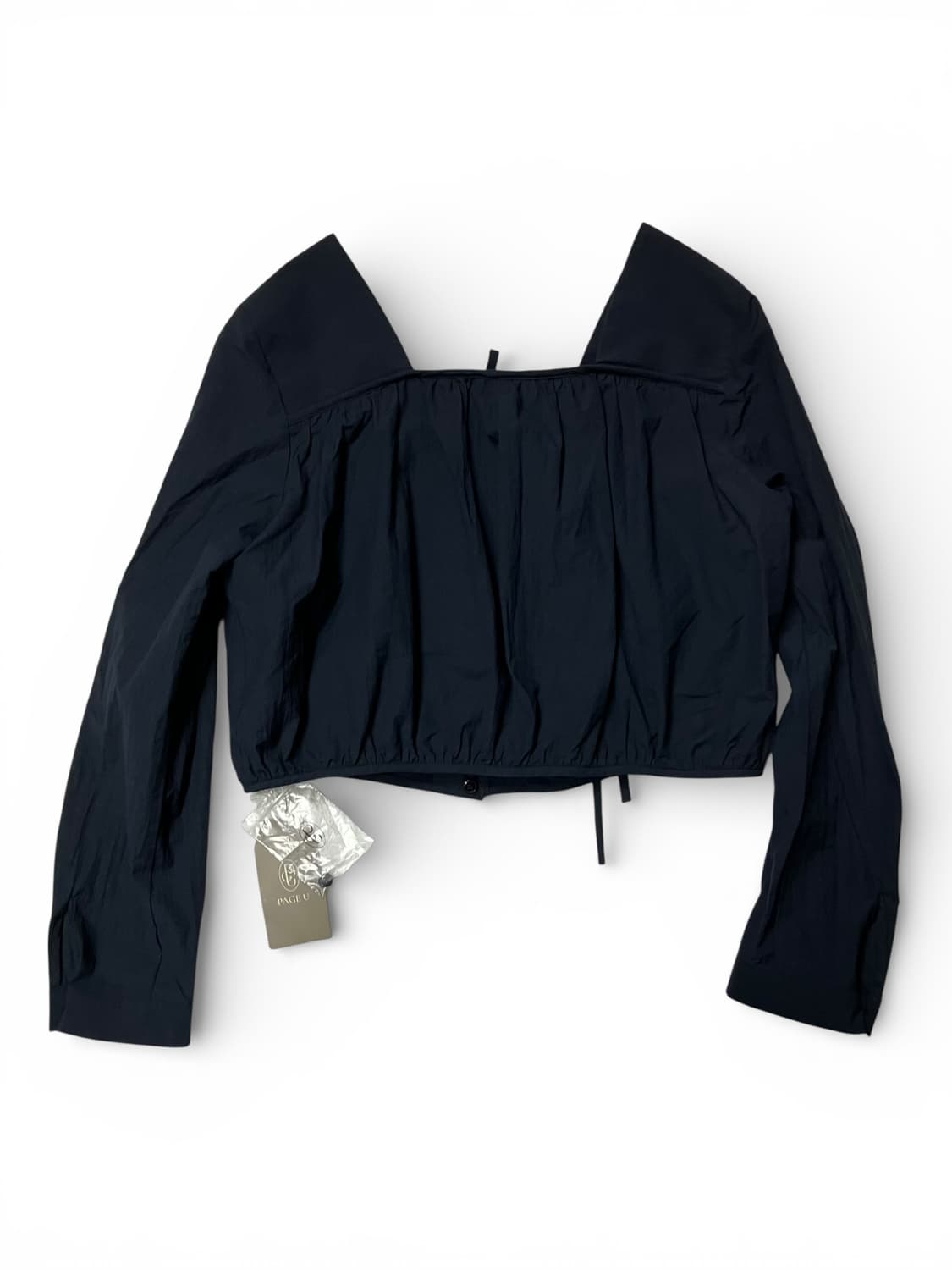 Page U 네이비 스퀘어넥 긴팔 프릴 블라우스 XS 상품이미지2