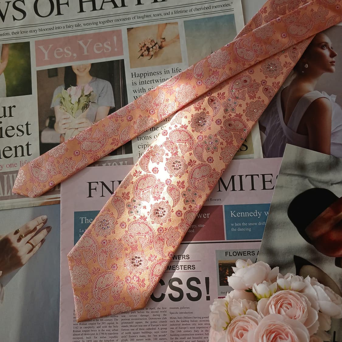 밀라숀 실크 살구 페이즐리 패턴 넥타이 9.4cm A+등급 A19403
 상품이미지3