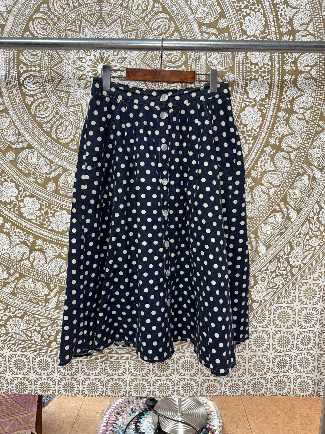 빈티지 여성 도트 밴딩 롱스커트  상품이미지3