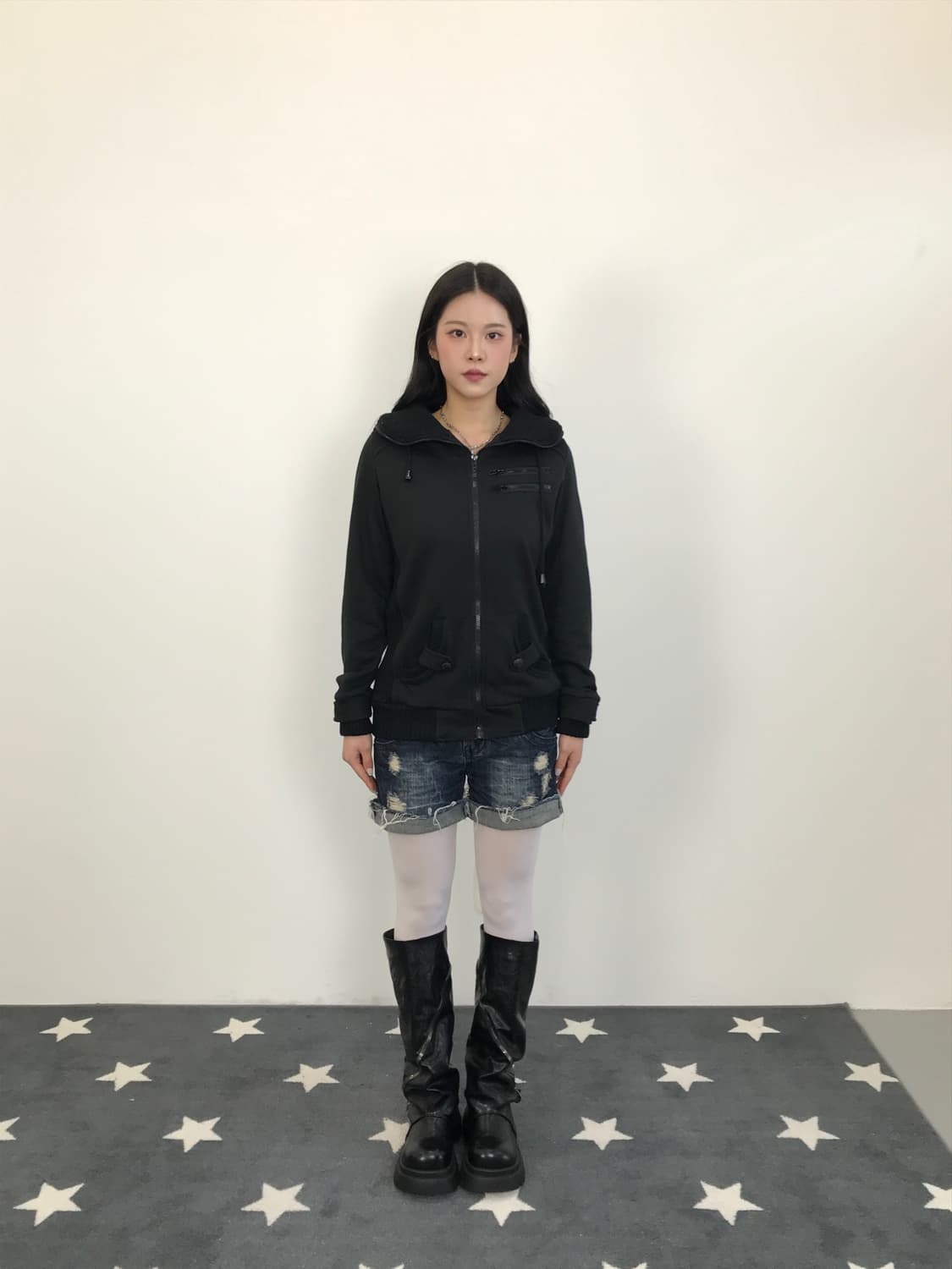 Jpn Black High-Neck Zip-Up Hoodie 상품이미지1