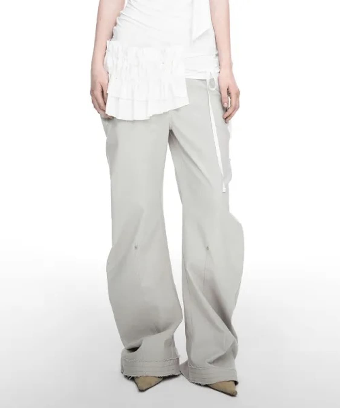 Nache rawcut curved pants dusty beige 상품이미지1