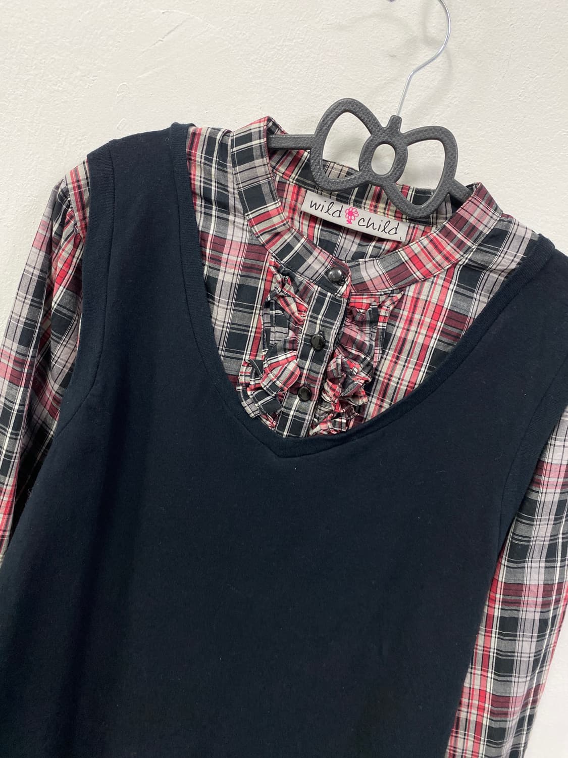 [WILD CHILD] 고스 펑크 고딕 체크 미사 니트 셔츠  상품이미지5