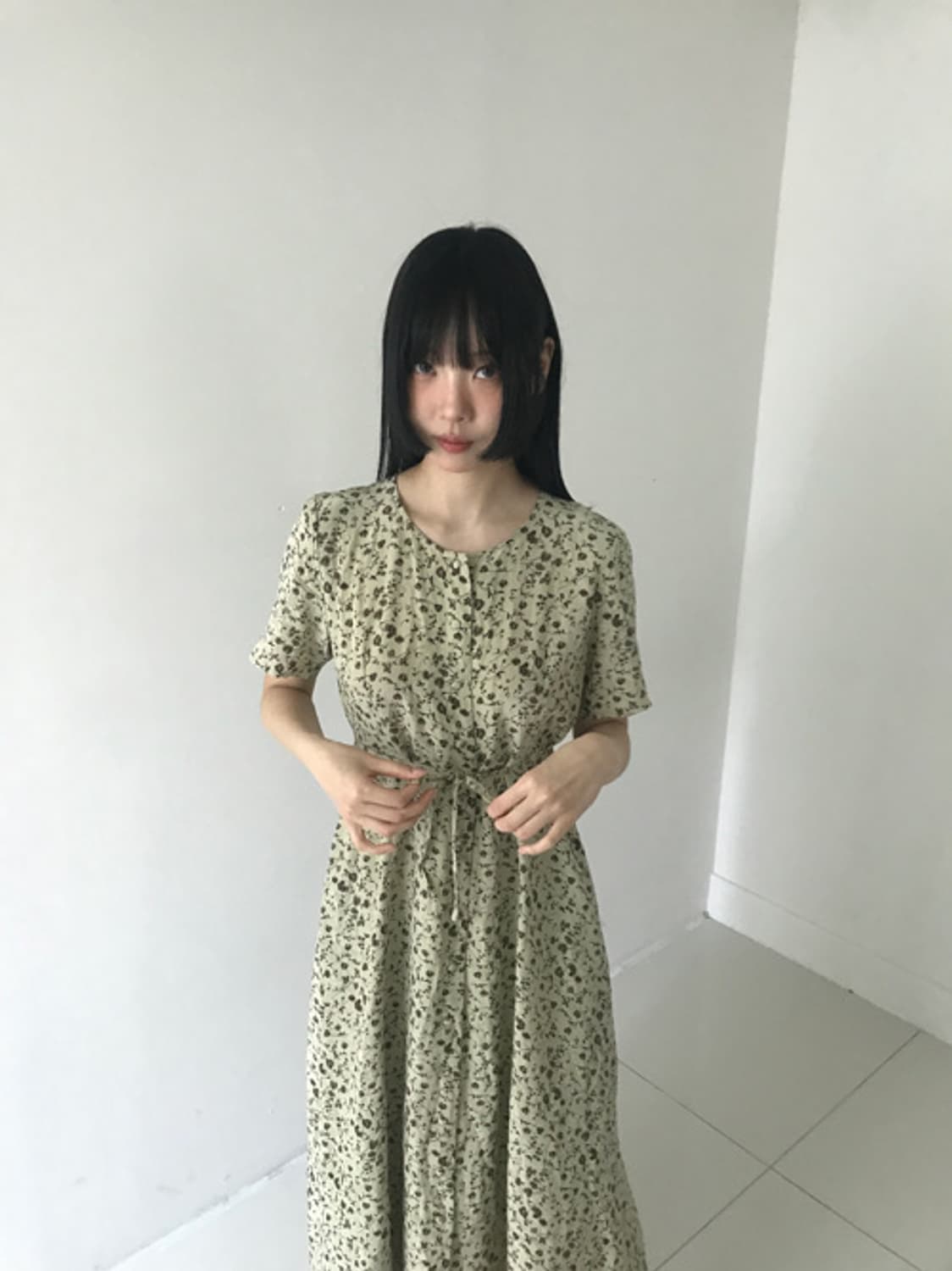 Lily Floral Button Ribbon Dress 상품이미지4