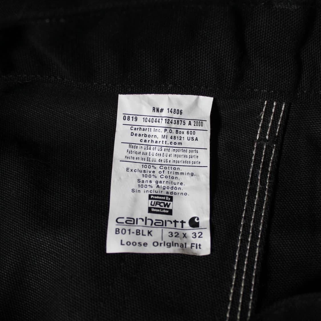 Carhartt 칼하트 B01 BLK 루즈 오리지널핏 덕 워크팬츠 상품이미지7