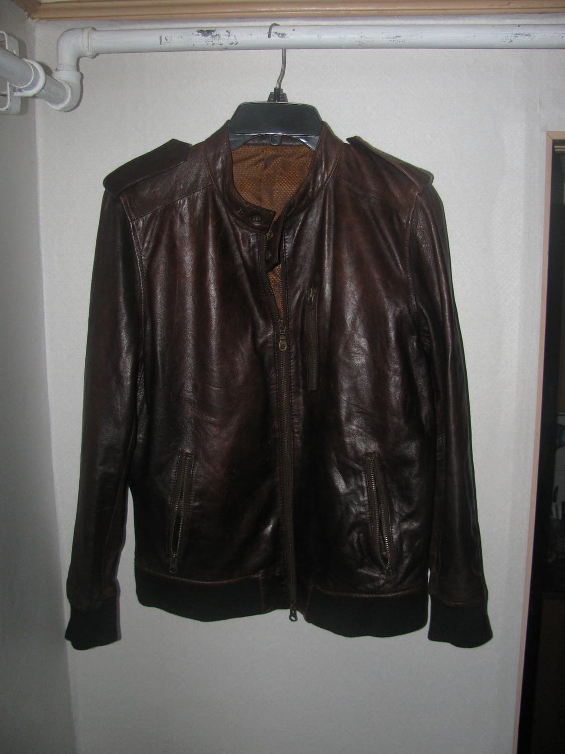 Slim Fit Brown Leather Jacket 상품이미지1