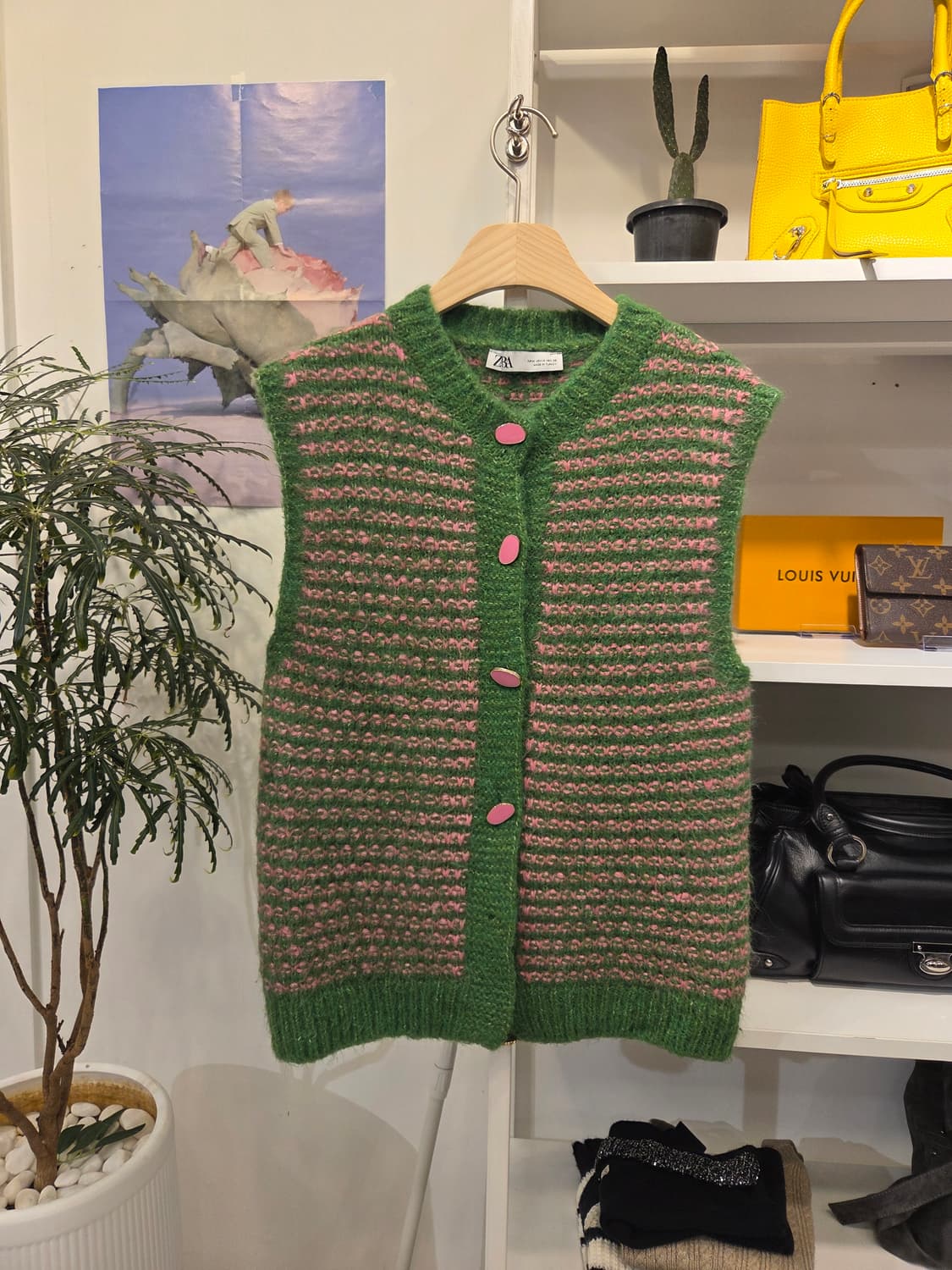 자라 뽀송 그린 핑크 니트 베스트 조끼 상품이미지1