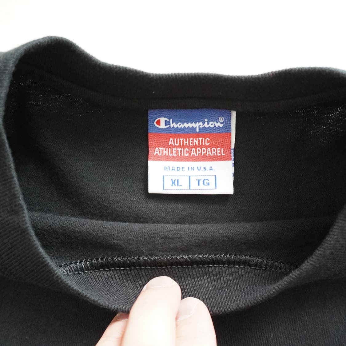 90s 챔피언 MADE IN USA 빈티지 C로고 블랙 반팔티 (XL) 상품이미지5