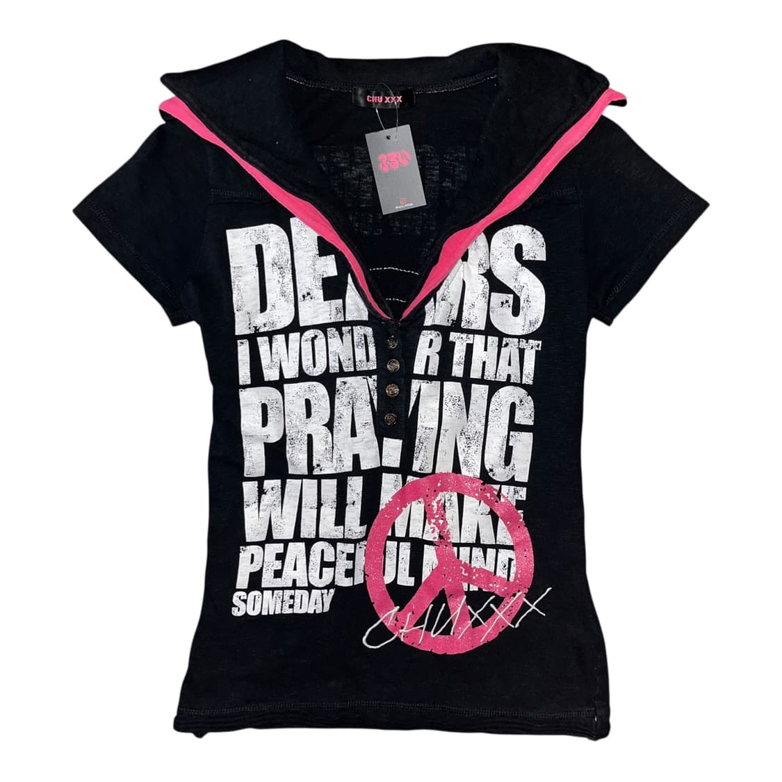 CHU XXX 츄엑스엑스엑스 피스자수 반팔티 펑크갸루y2k키치 상품이미지1