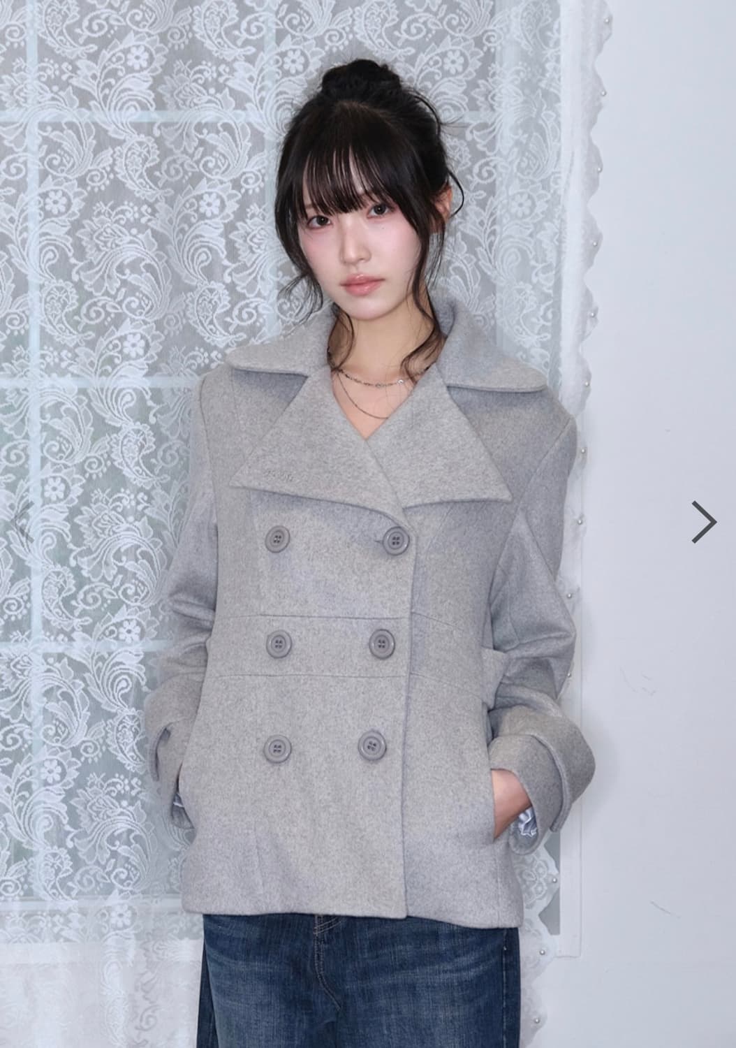 애즈온 FOY 버튼 숏코트 그레이 멜란지 상품이미지1