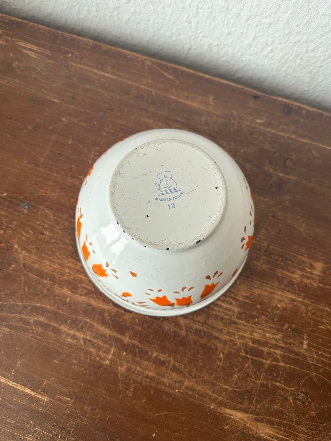 폴란트)빈티지 법랑 주황꽃 볼 상품이미지3