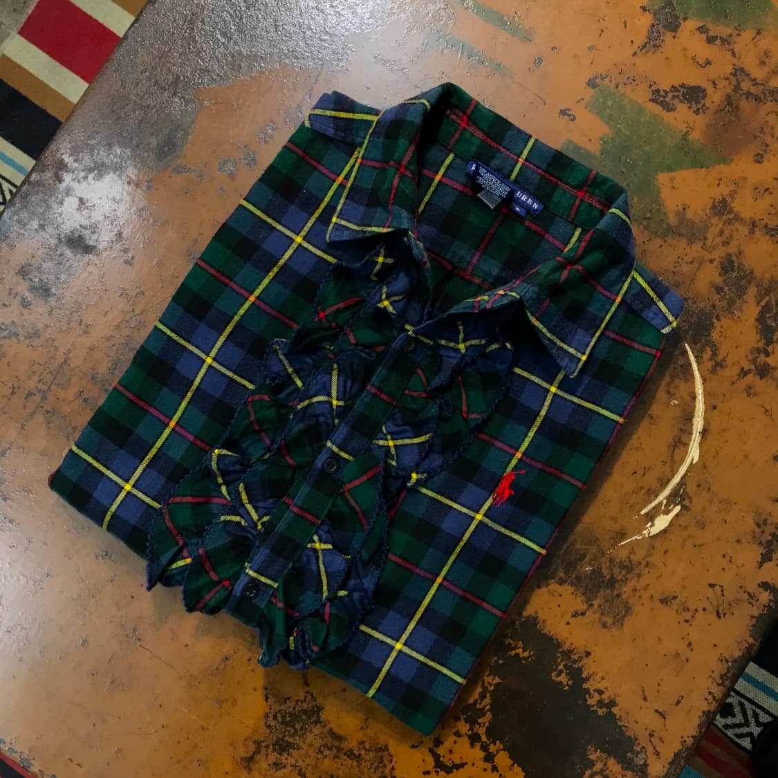 폴로랄프로렌 청록 마드라스 체크 프릴 하프원피스 셔츠 여성 55 사이즈 상품이미지1