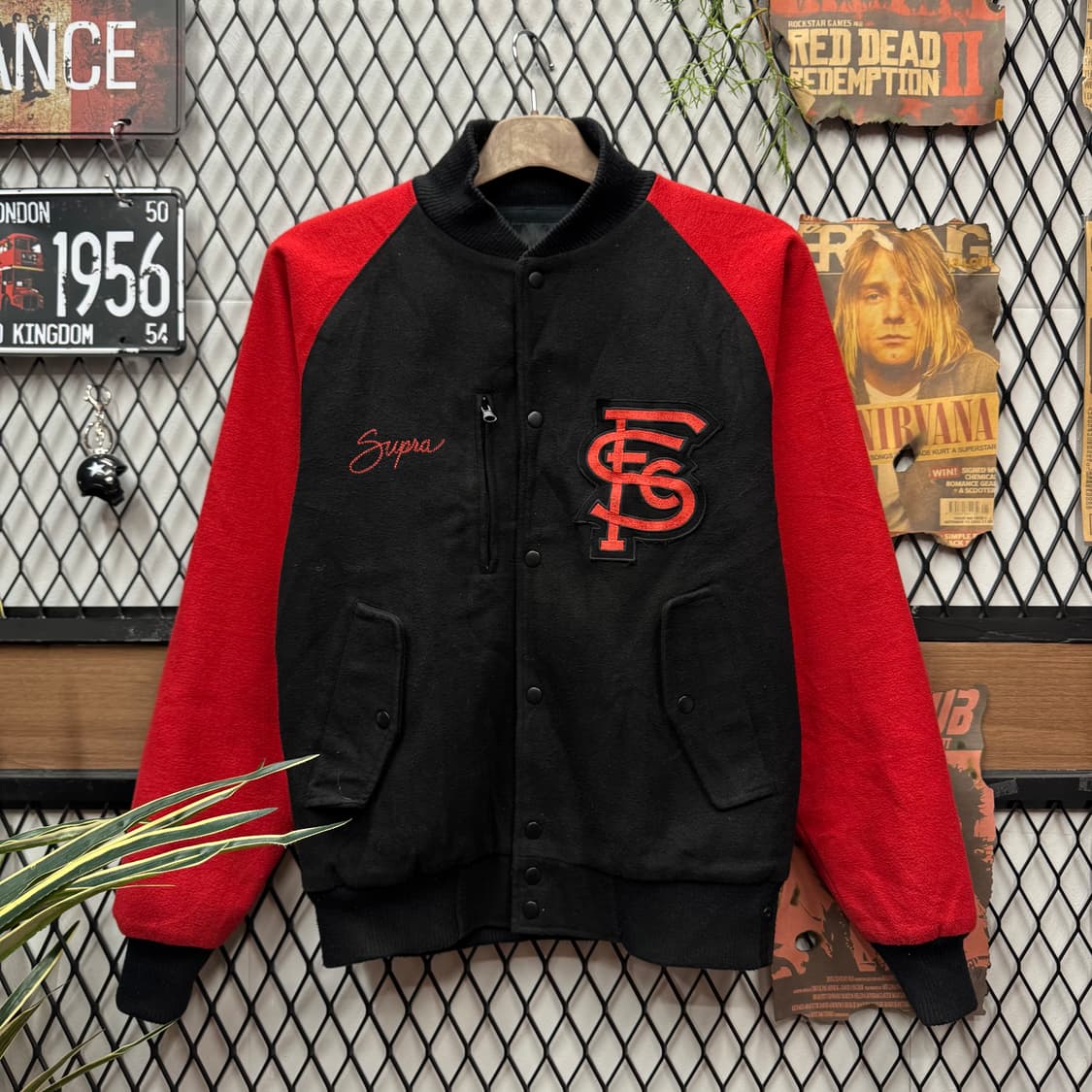 USA VINTAGE 울 바시티 자켓 전면 빅로고 포인투 레드 블랙 상품이미지1