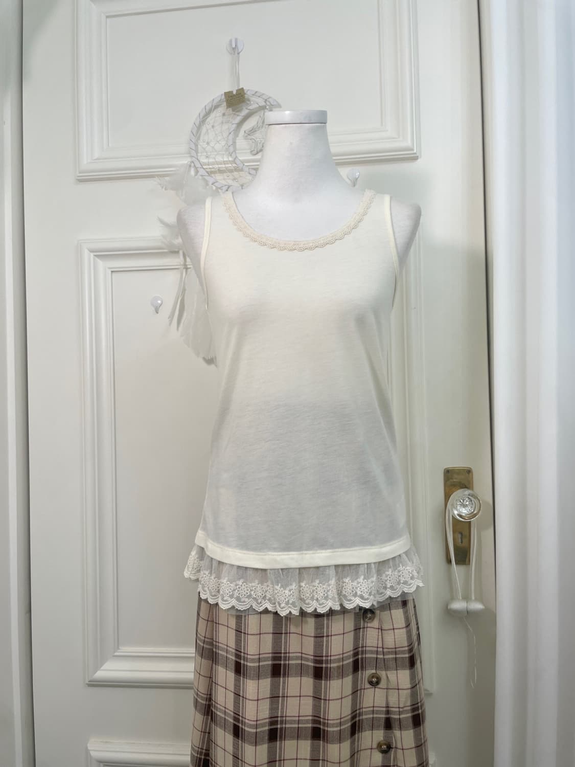 butter cream lace trim cotton half zip-u 상품이미지8