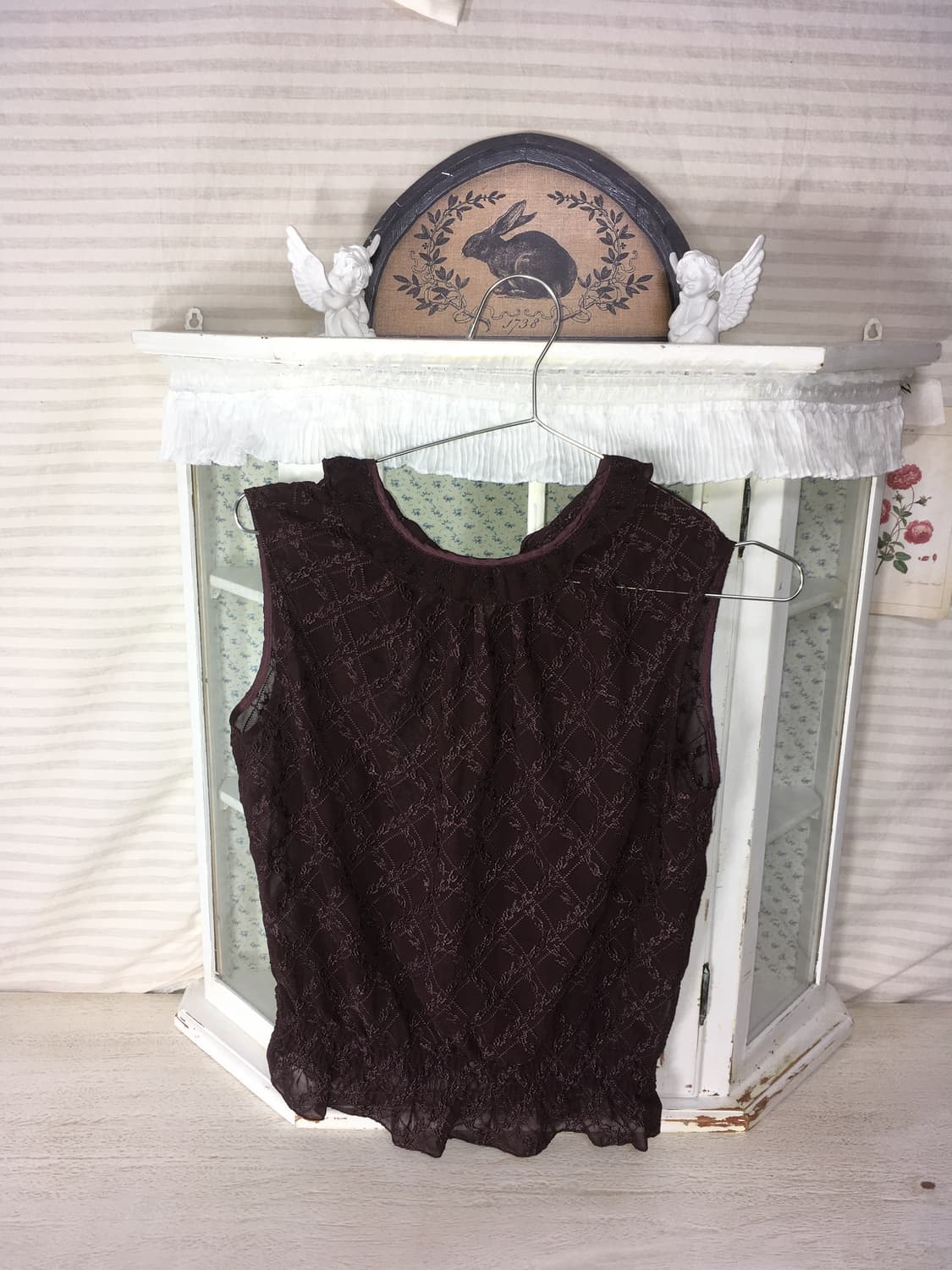 brown lace shirring sheer blouse 상품이미지3