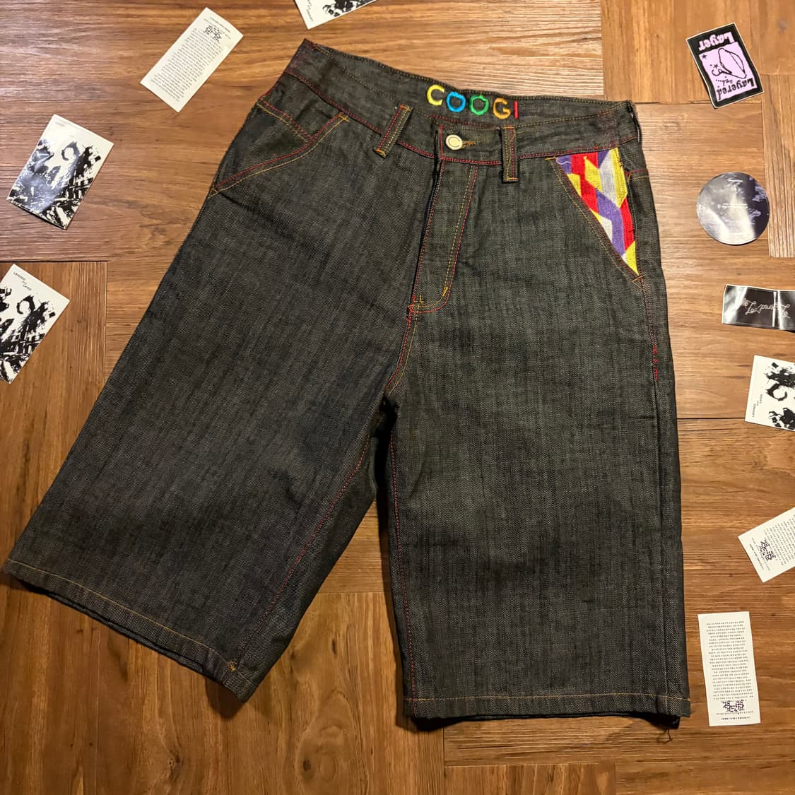 COOGI 자수 데님 와이드 스트레이트 쇼츠 상품이미지2