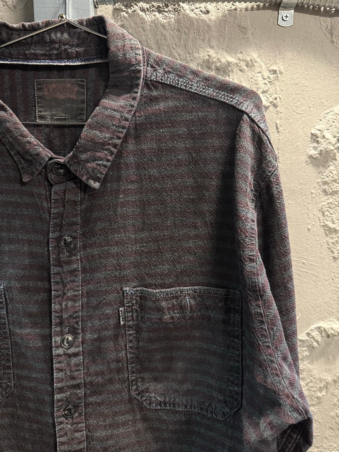 L 리바이스 LEVIS 투포켓 스트라이프 셔츠 브라운 상품이미지3