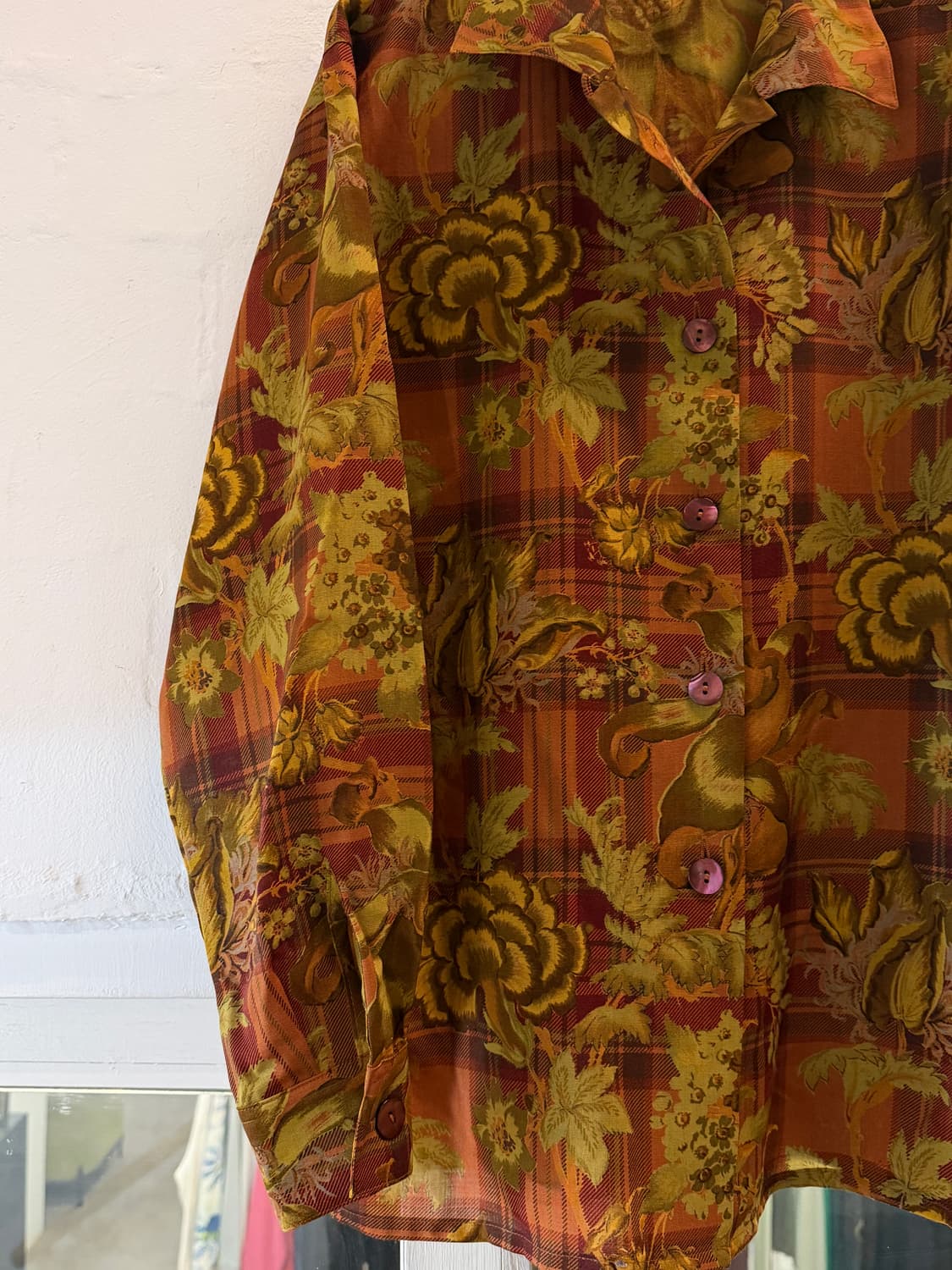 JAEGER 예거 브리티쉬 플로럴 패턴 울 셔츠 L 상품이미지3