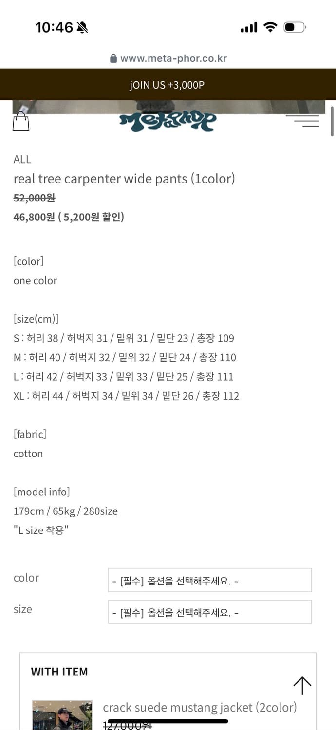 메타포 리얼트리 카펜터 와이드 팬츠 상품이미지6