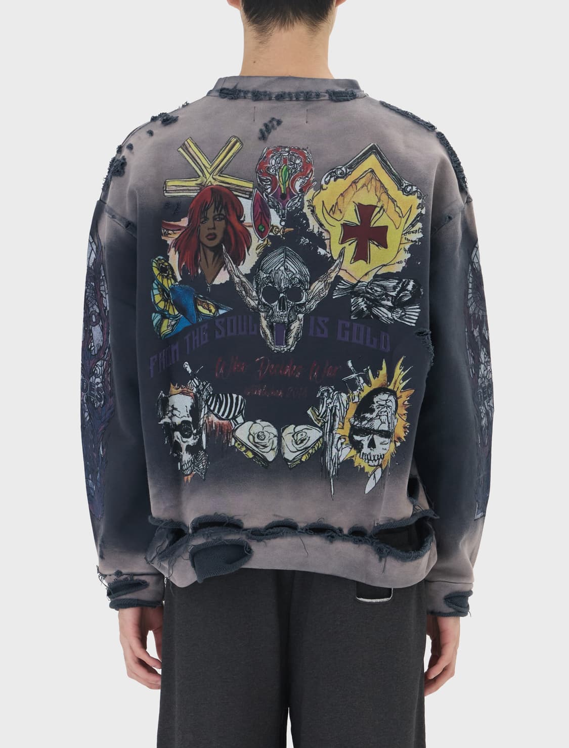 (L) 후디사이즈워 스컬 데미지 스웻 상품이미지2