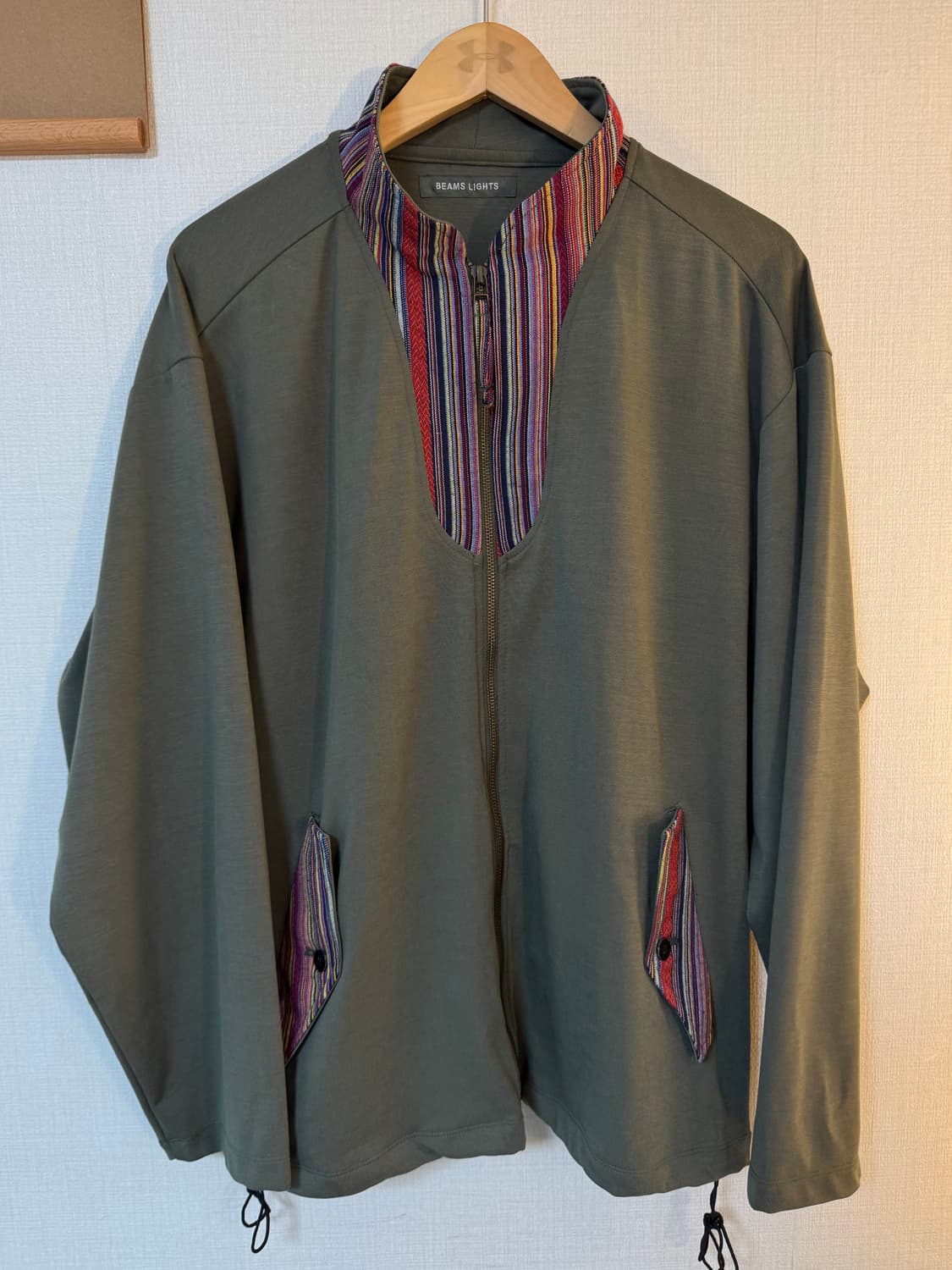 [L]Beams 빔즈라이트 스트라이프 집업 자켓 카키 상품이미지2