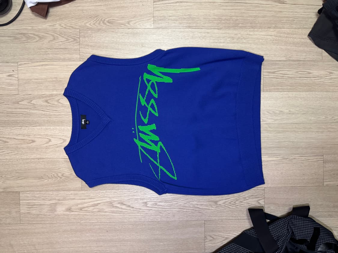 스투시 로고 니트 베스트 블루 상품이미지2