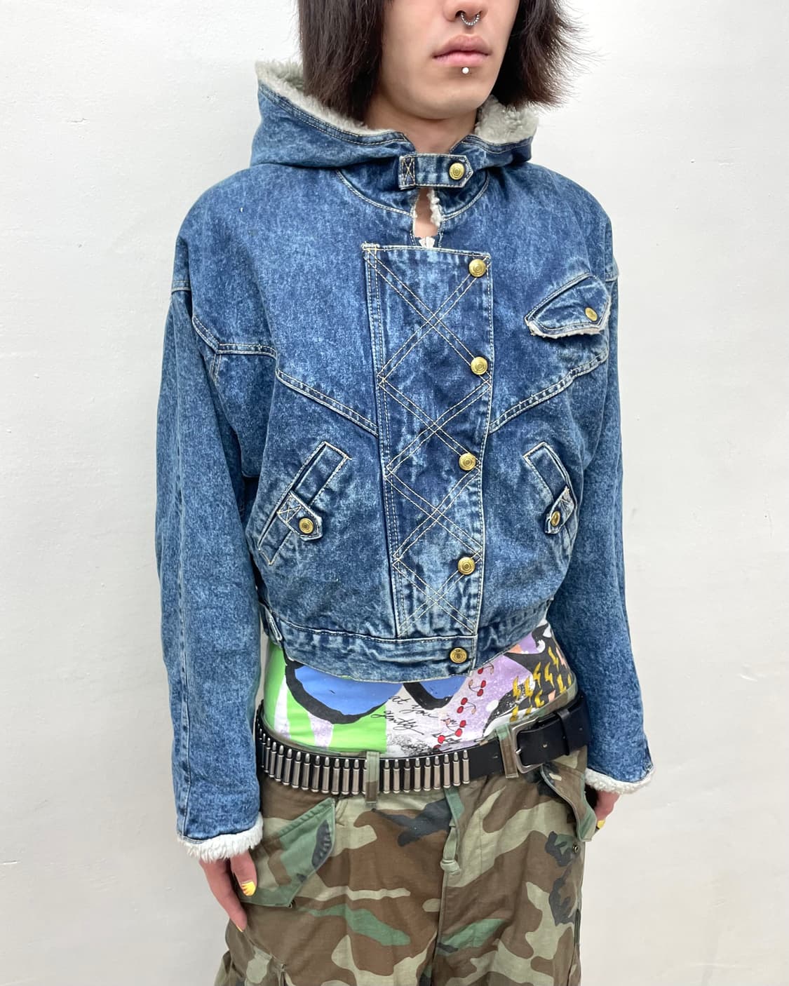 multi-pocket denim cropped hoodie jacket 상품이미지3