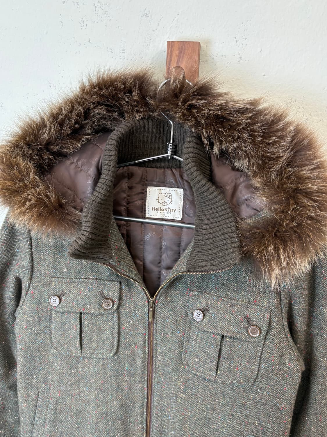 헬로키티 빈티지 모직 퍼 후드 숏 자켓 상품이미지7