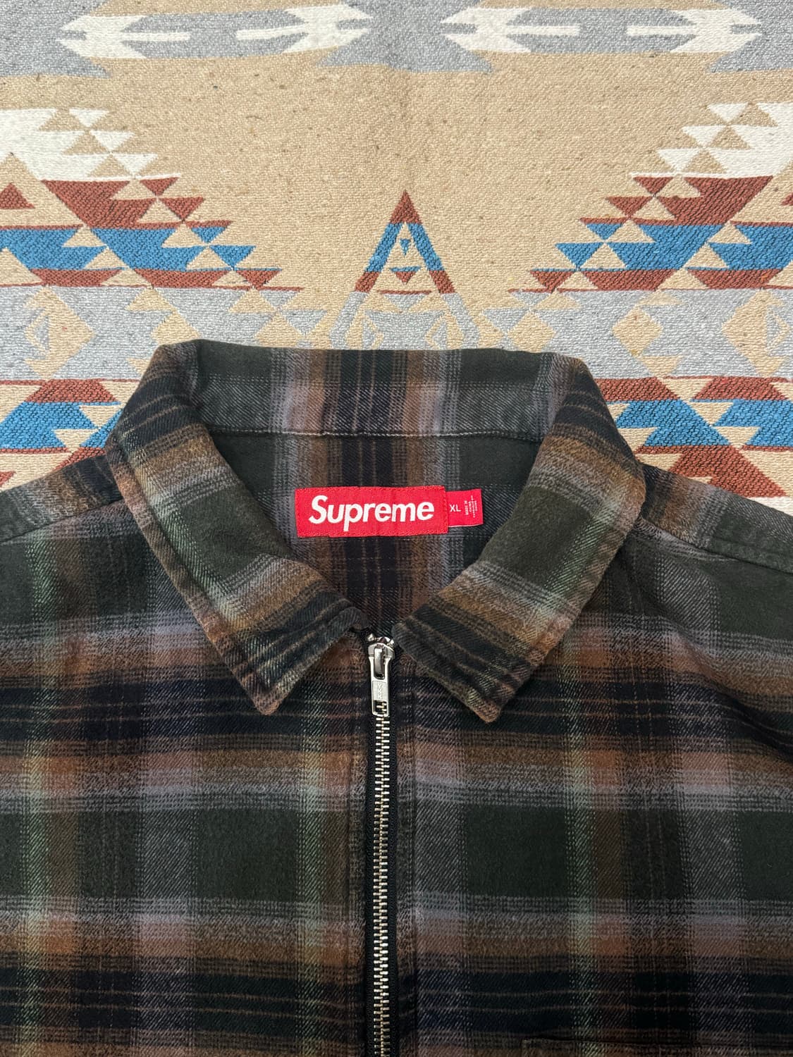 [XL] 슈프림 쉐도우 플레이드 플란넬 집업 셔츠 그린 - 24SS 상품이미지2