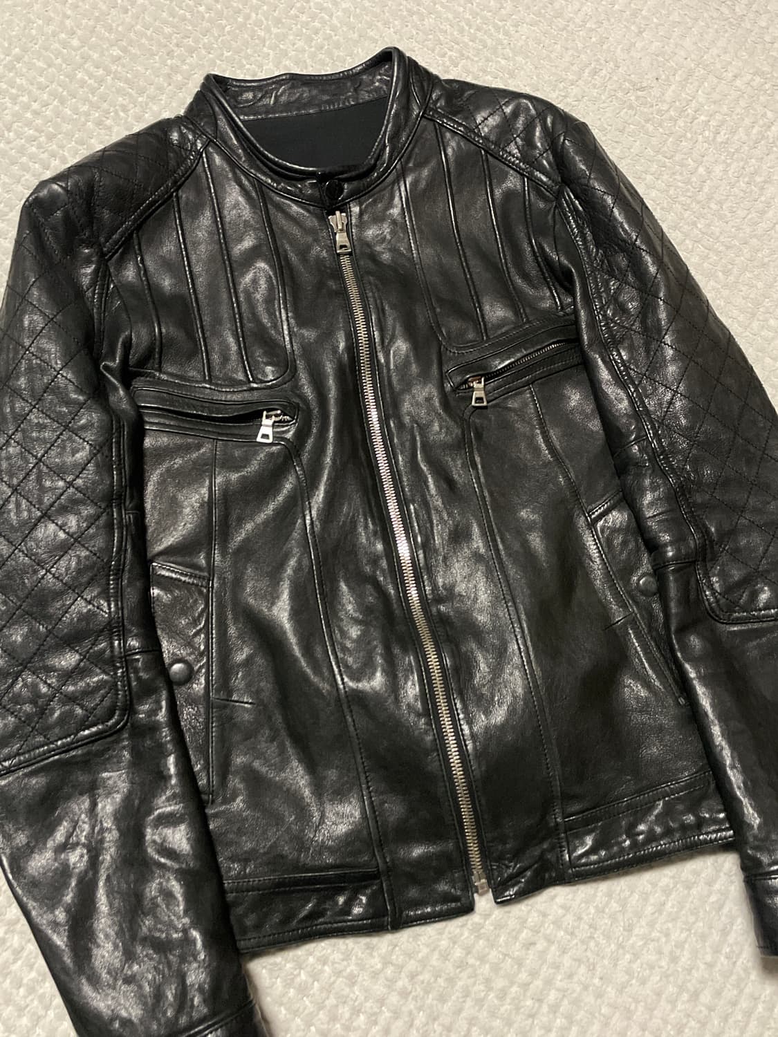 광희시장 웨스턴 무드 램스킨 양가죽 바이커 절개 레더 자켓 상품이미지5