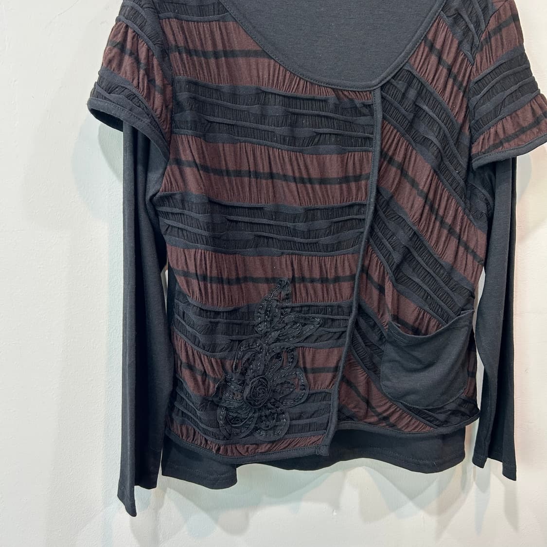 블랙 브라운 디테일 레이어드 티셔츠 상품이미지5