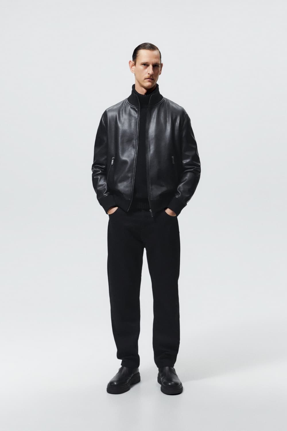 자라 하이넥 리얼레더 자켓 상품이미지3