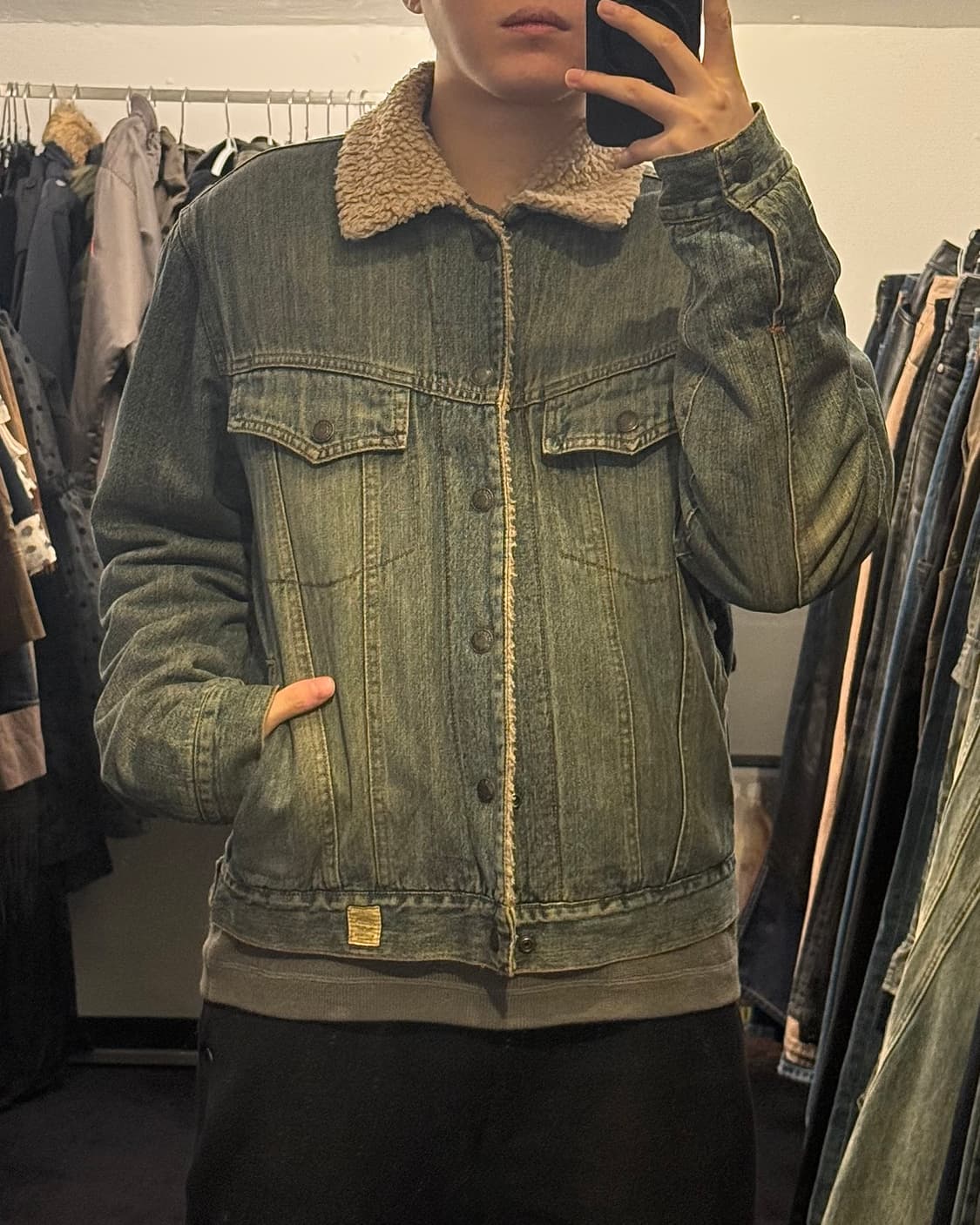 아베크롬비 워크 웨어 쉐르파 양털 워싱 데님 트러커 청자켓 L 웨스턴 상품이미지1