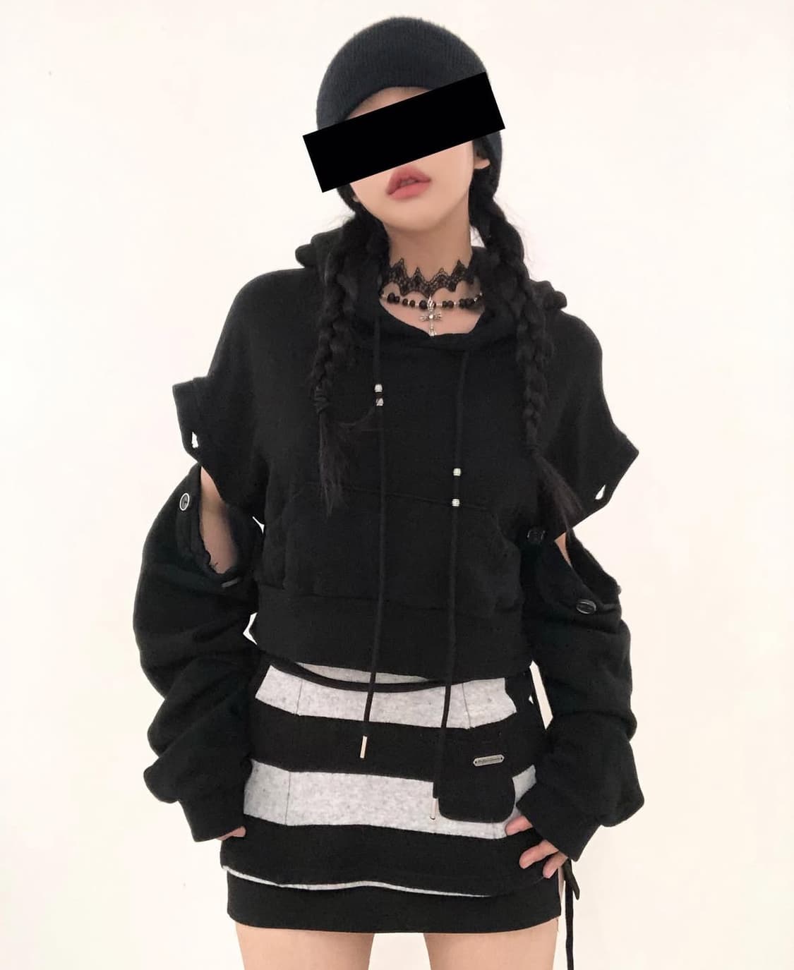 toyosat 빈티지 후드 컷아웃 후드티 펑크 y2k 와투케 서브컬쳐 상품이미지1