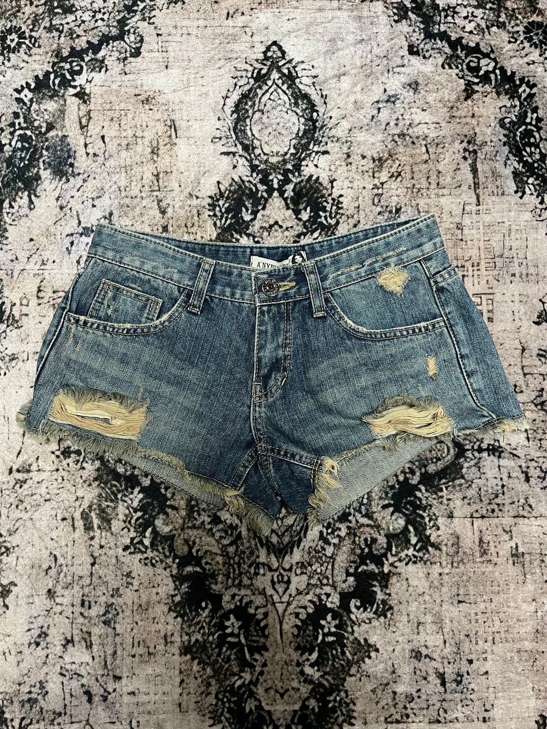 빈티지 워싱 데미지 데님 숏츠 스커트 L 상품이미지1