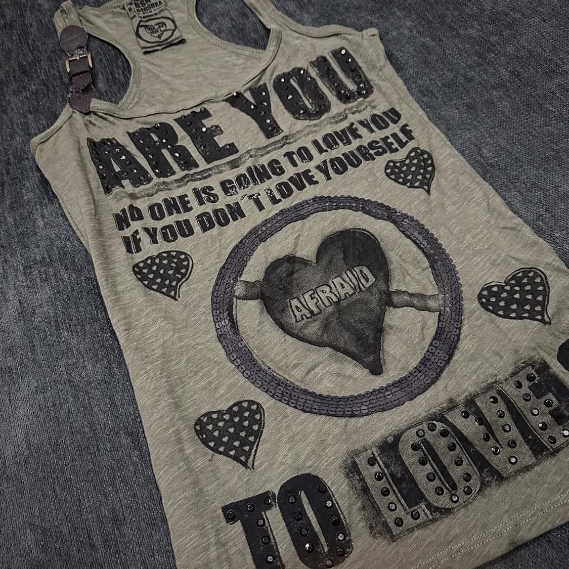 Y2K khaki leather detail sleeveless 상품이미지2