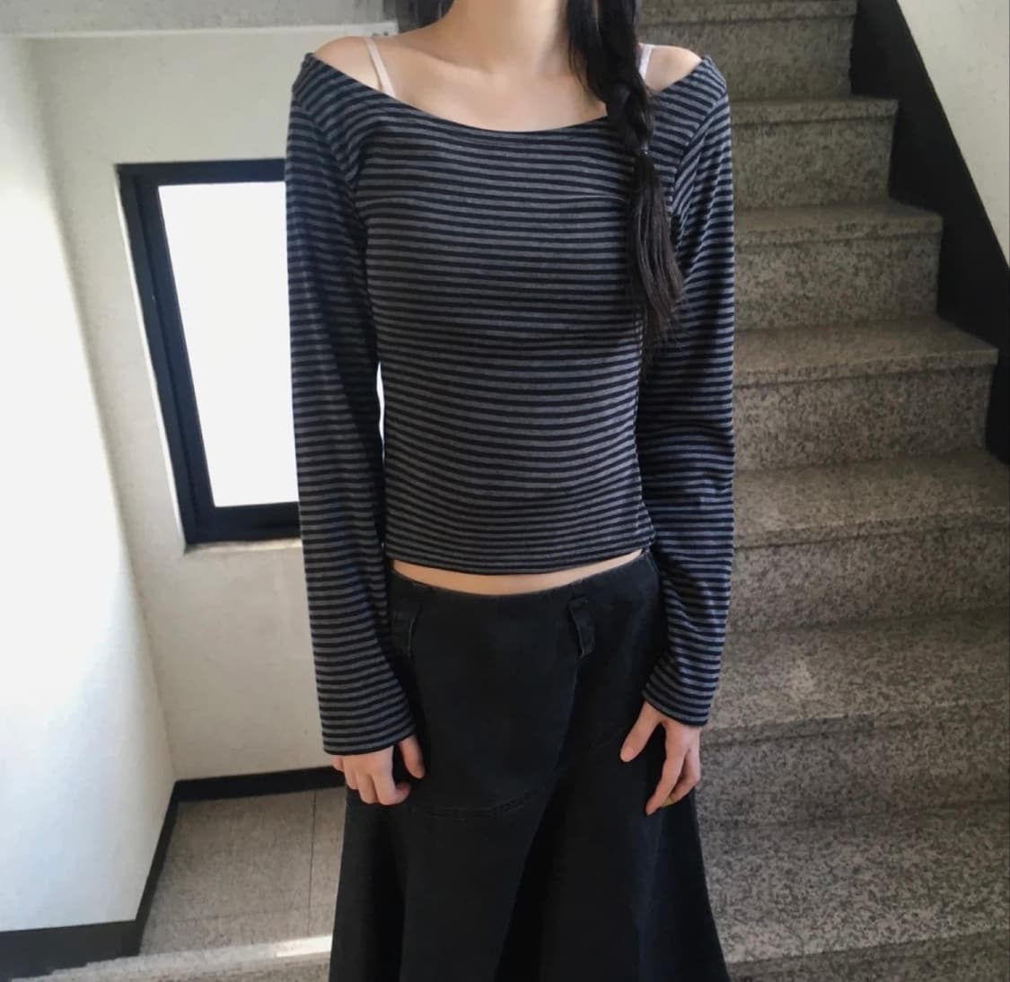 시프트에잇 스트라이프 유넥 긴팔 T 상품이미지2