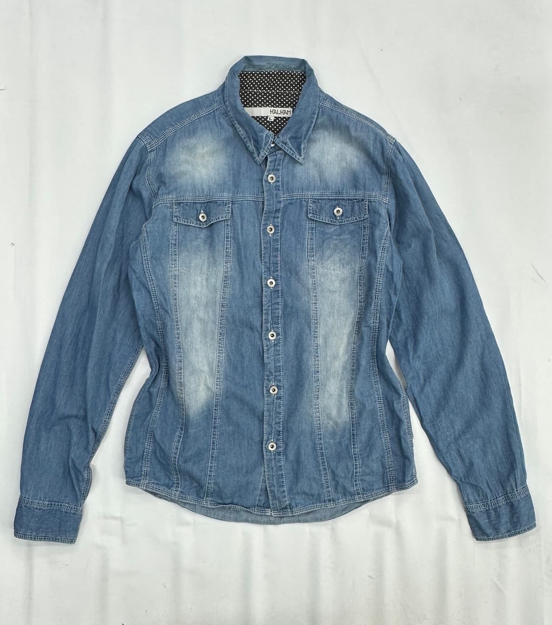 HALHAM 워싱 보헤미안 도트 셔츠 y2k 연청 중청 데님 도트 상품이미지2