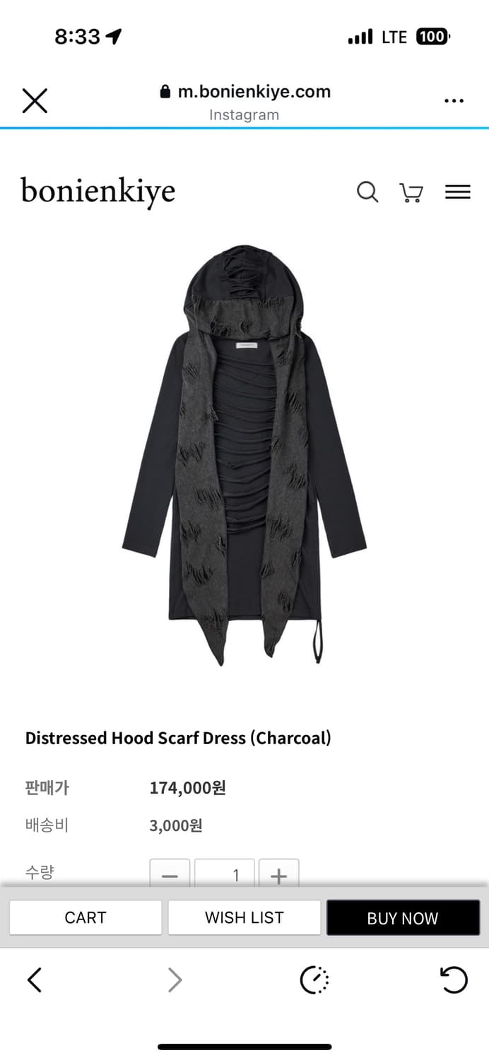 Bonienkiye 후드원피스  차콜 상품이미지1