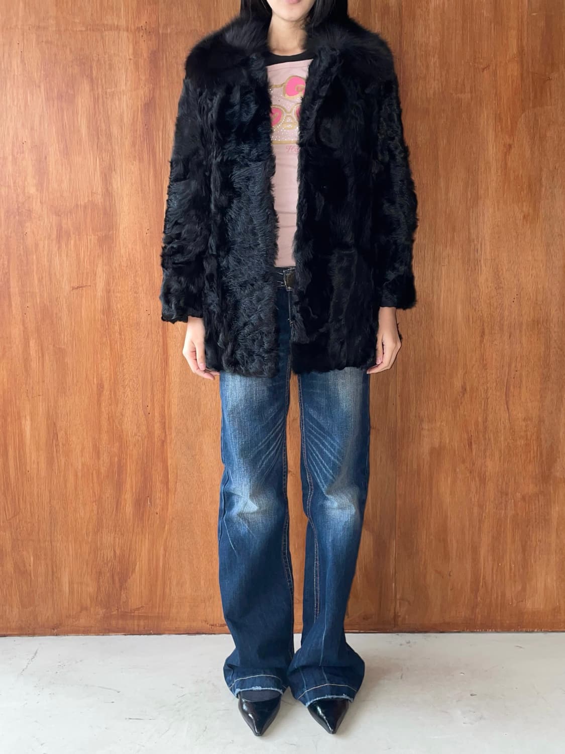 Black curly fur coat 상품이미지2