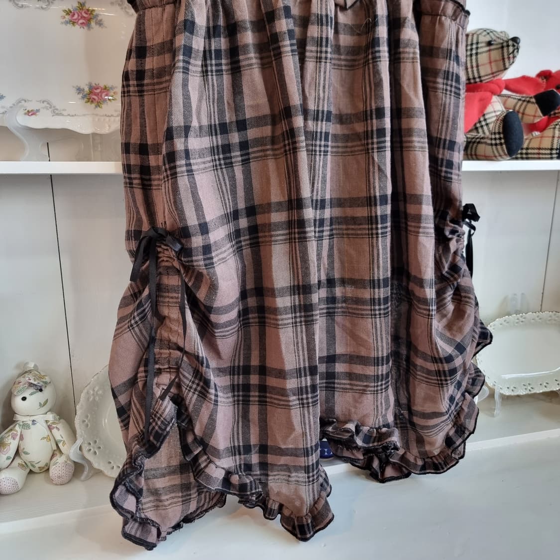 체크 뷔스티에 롱 원피스 브라운 상품이미지7