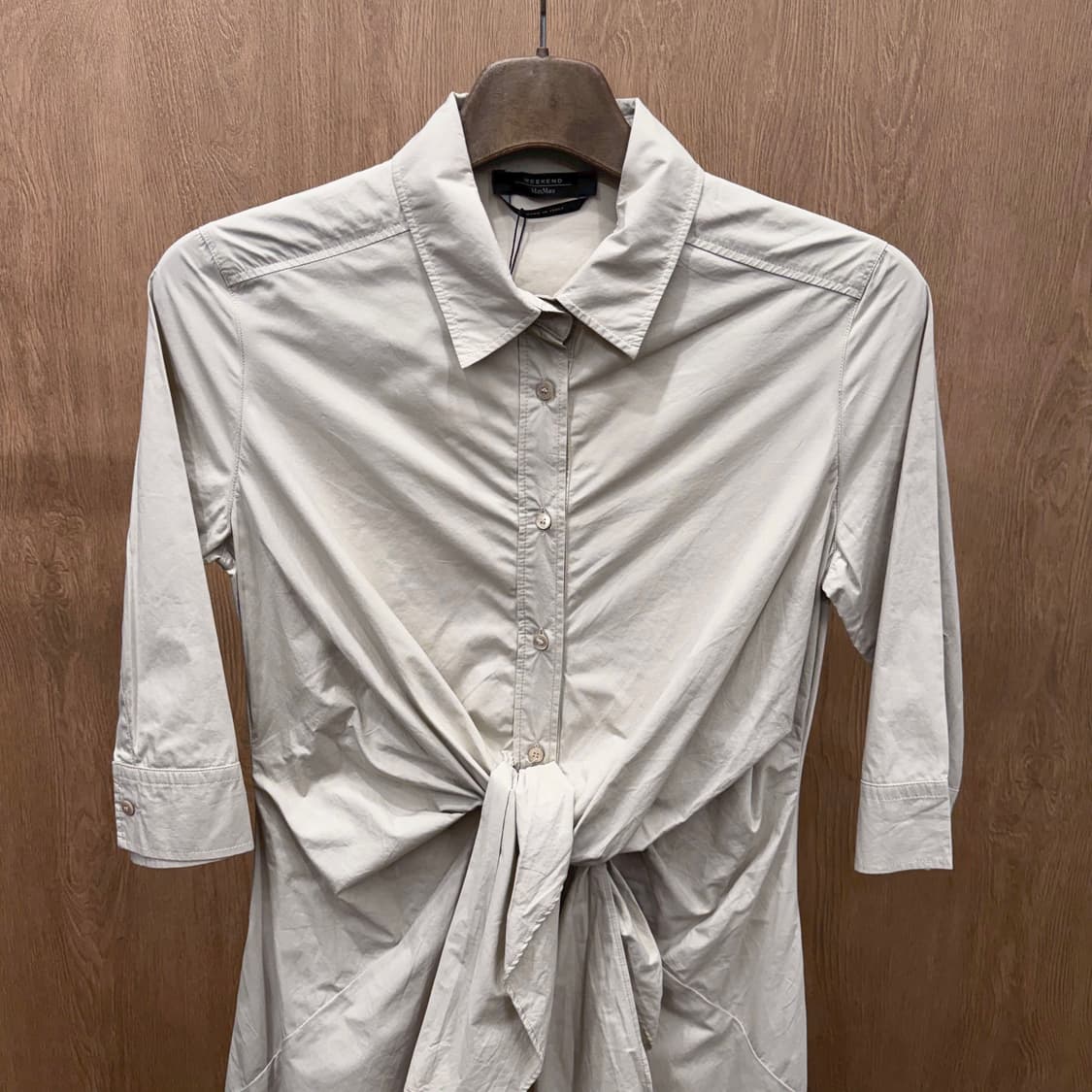 막스마라 위켄드 코튼 셔츠 원피스 프론트 타이 7부 슬리브 디테일 베이지 상품이미지4