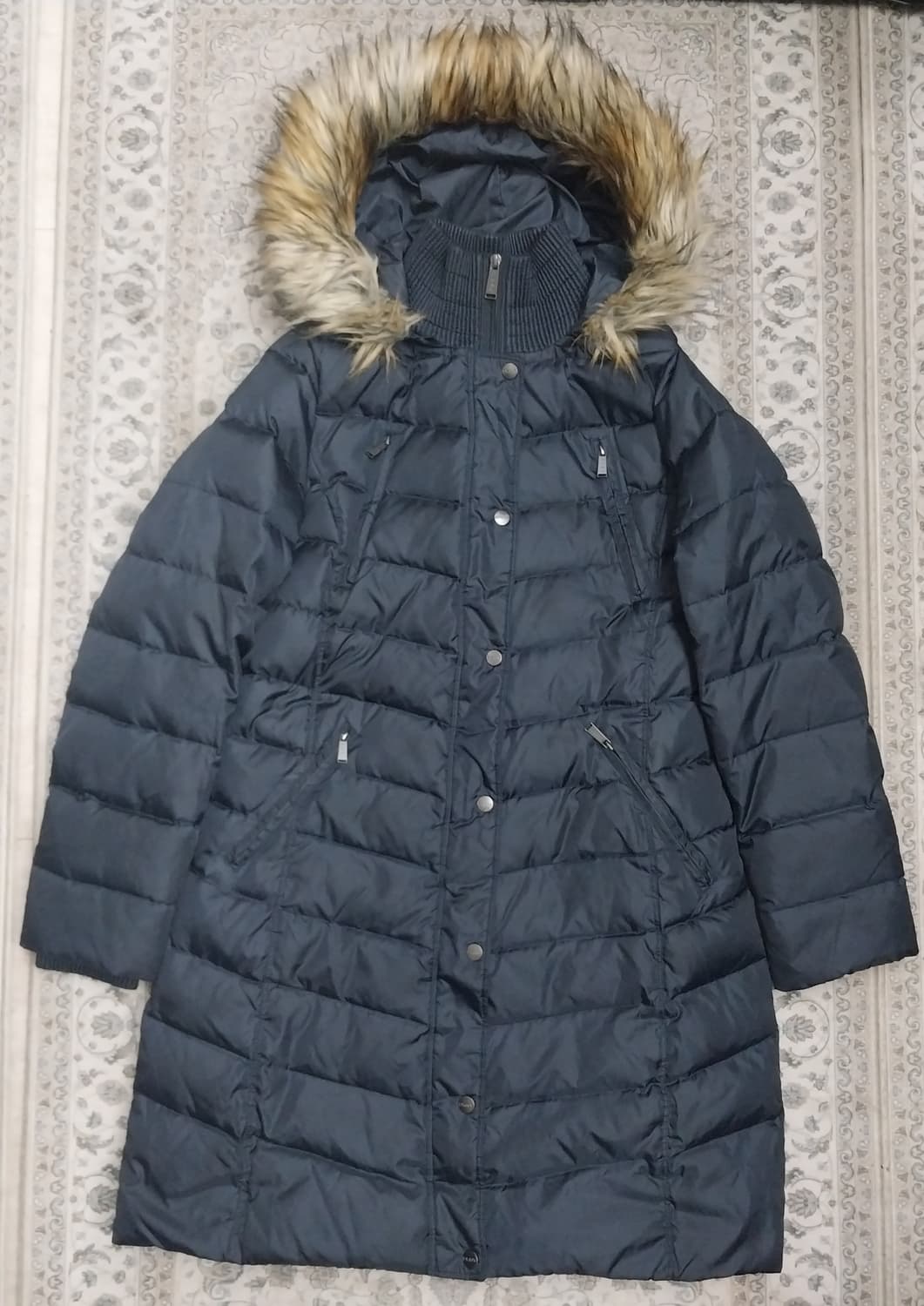 DKNY 후드 퍼 네이비 롱패딩 M (55반까지) (후드탈부착가능) 상품이미지1