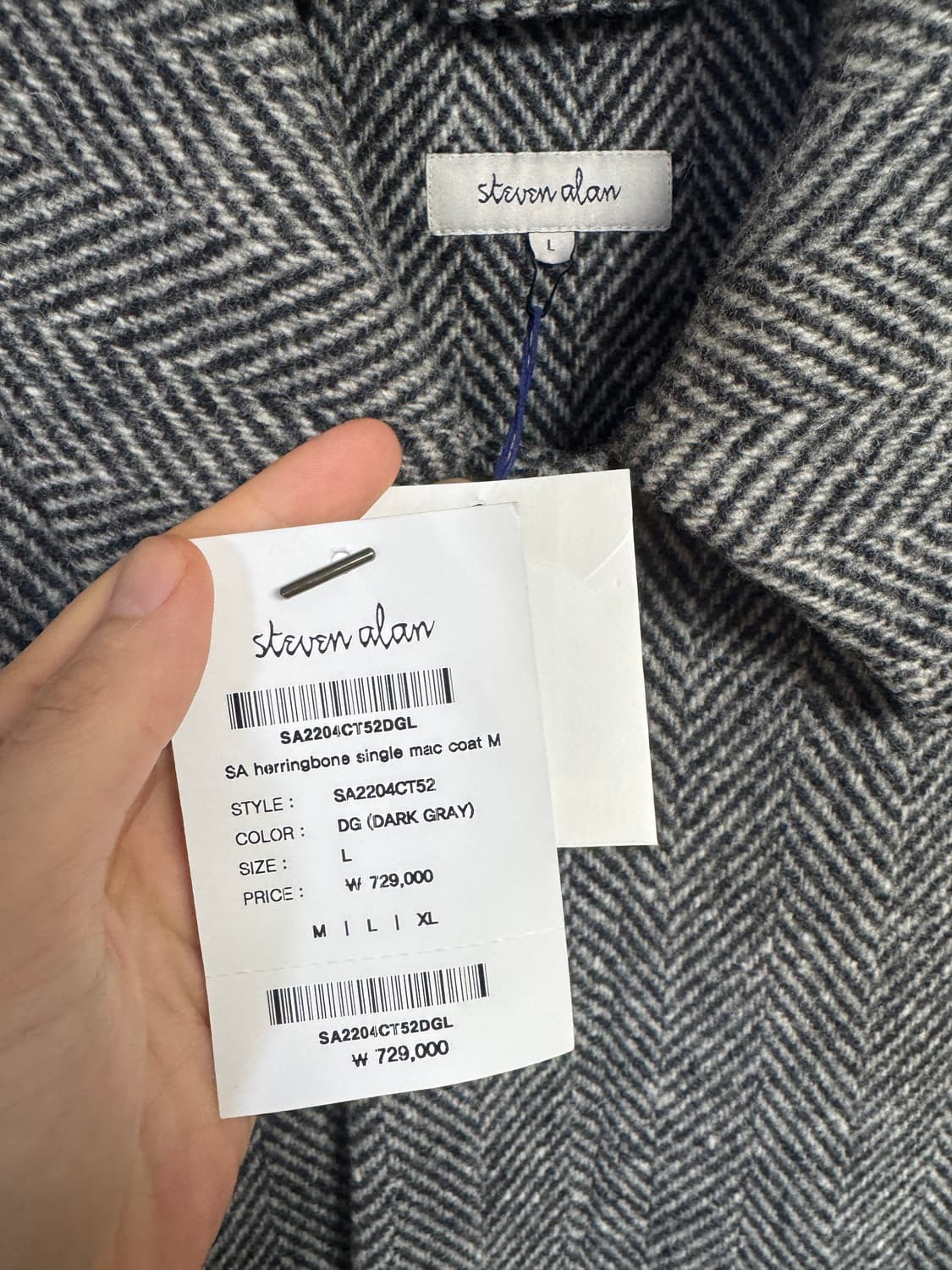 스티븐알란 헤링본 발마칸 맥코트 새제품 L 상품이미지2