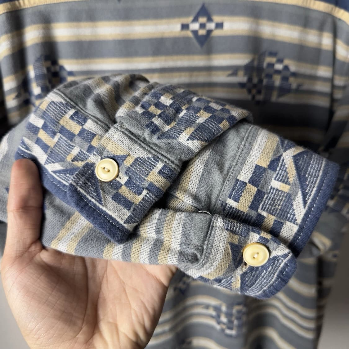 RRL 더블알엘 사우스웨스턴 자카드 니트 저지 캠프 셔츠 블루 상품이미지5